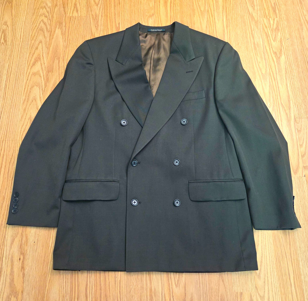 Ralph Lauren Men’s Dark Olive Wool Double-Breasted Suit Jacket 40 Big & Tall